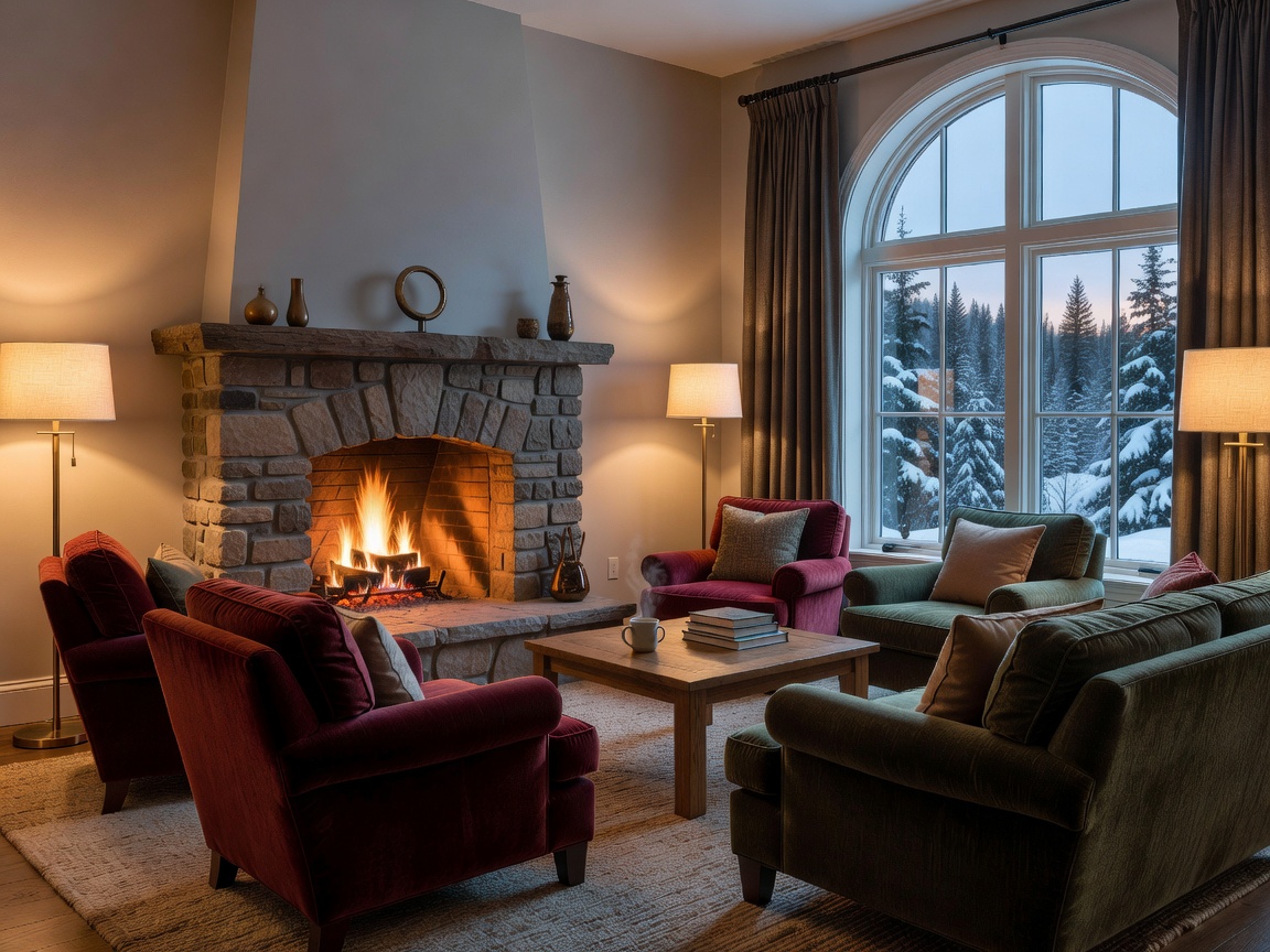 Cozy hotel lounge setting